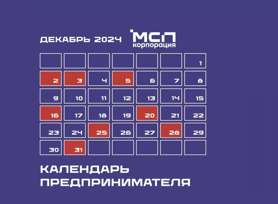 Календарь предпринимателя на декабрь 2024 года